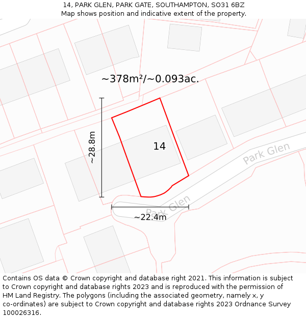 14, PARK GLEN, PARK GATE, SOUTHAMPTON, SO31 6BZ: Plot and title map