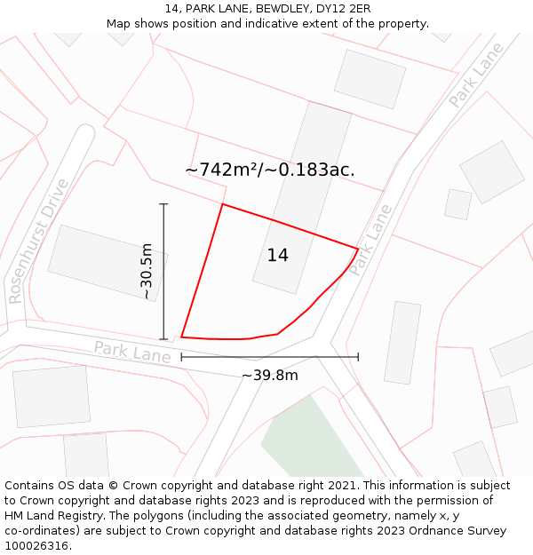 14, PARK LANE, BEWDLEY, DY12 2ER: Plot and title map