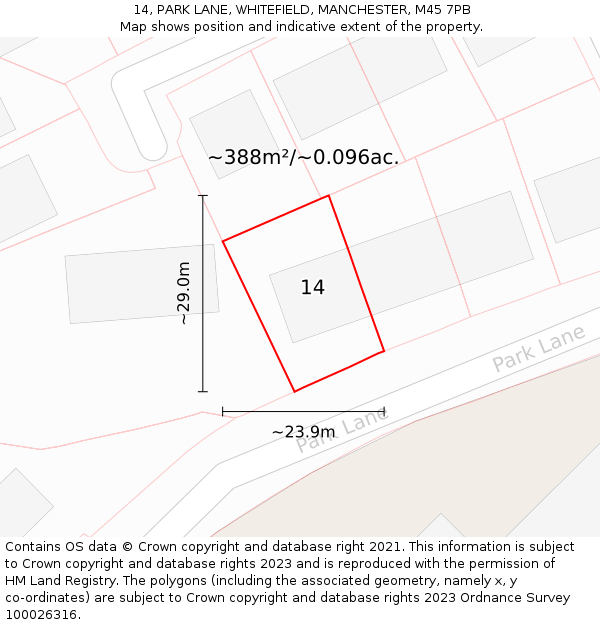 14, PARK LANE, WHITEFIELD, MANCHESTER, M45 7PB: Plot and title map