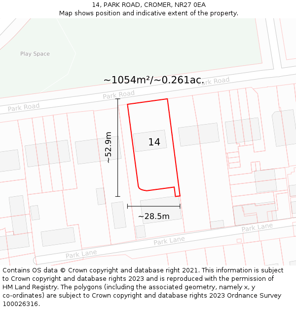 14, PARK ROAD, CROMER, NR27 0EA: Plot and title map