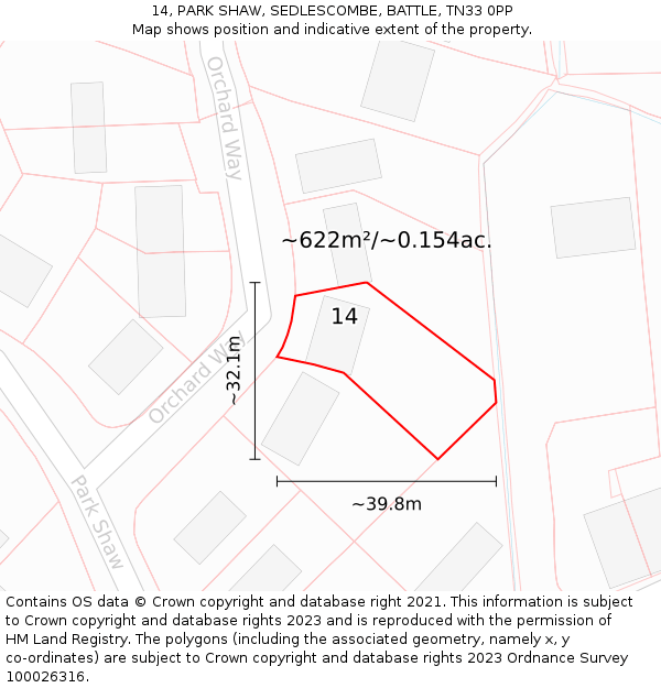 14, PARK SHAW, SEDLESCOMBE, BATTLE, TN33 0PP: Plot and title map