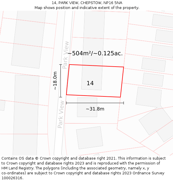 14, PARK VIEW, CHEPSTOW, NP16 5NA: Plot and title map