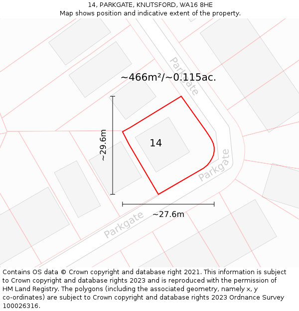 14, PARKGATE, KNUTSFORD, WA16 8HE: Plot and title map