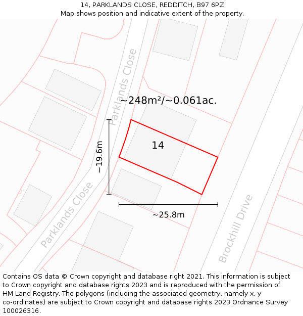 14, PARKLANDS CLOSE, REDDITCH, B97 6PZ: Plot and title map