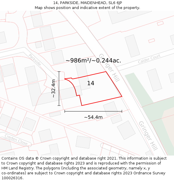 14, PARKSIDE, MAIDENHEAD, SL6 6JP: Plot and title map