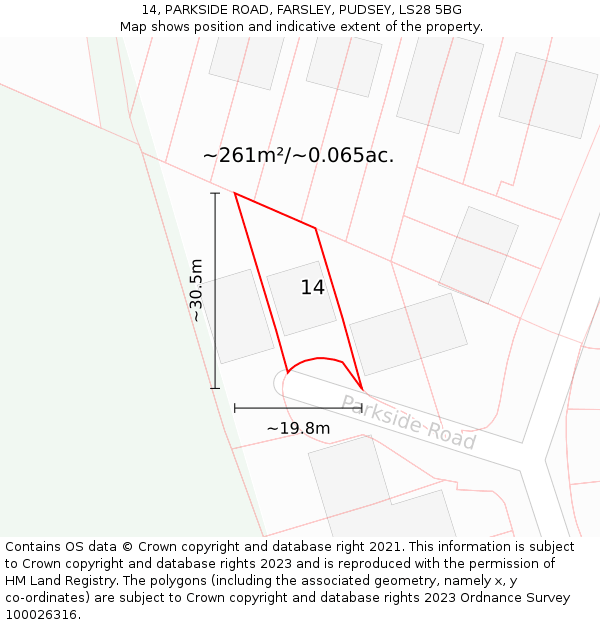 14, PARKSIDE ROAD, FARSLEY, PUDSEY, LS28 5BG: Plot and title map