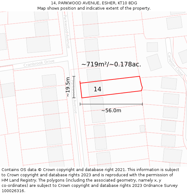 14, PARKWOOD AVENUE, ESHER, KT10 8DG: Plot and title map