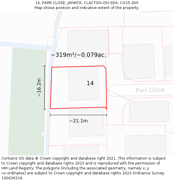 14, PARR CLOSE, JAYWICK, CLACTON-ON-SEA, CO15 2NY: Plot and title map