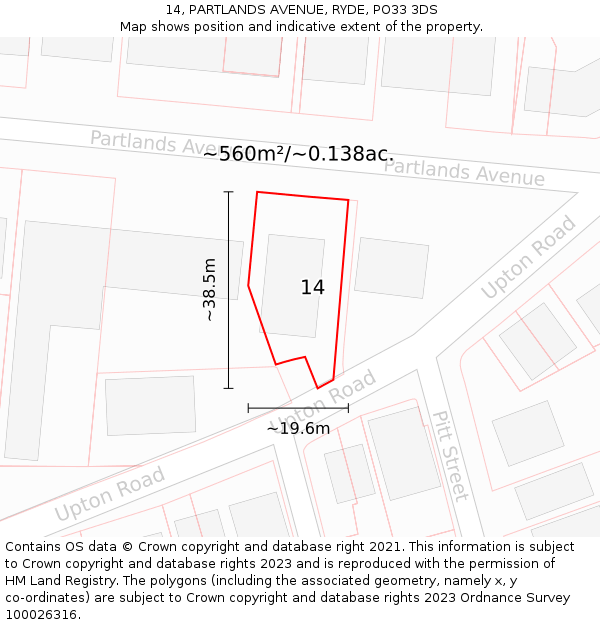 14, PARTLANDS AVENUE, RYDE, PO33 3DS: Plot and title map