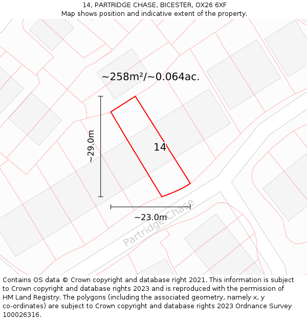 14, PARTRIDGE CHASE, BICESTER, OX26 6XF: Plot and title map