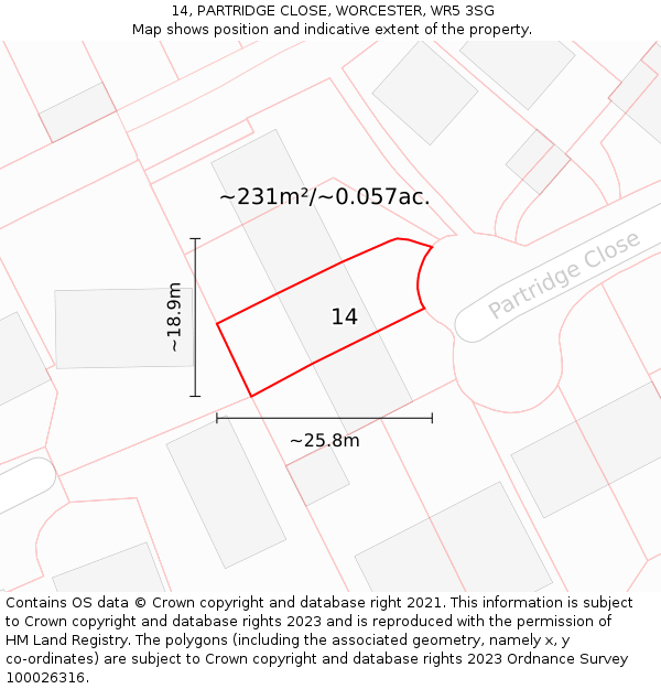 14, PARTRIDGE CLOSE, WORCESTER, WR5 3SG: Plot and title map