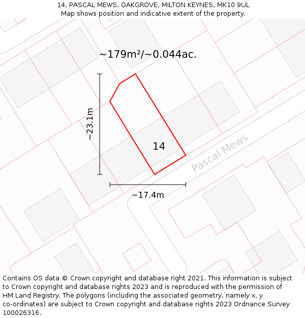 14, PASCAL MEWS, OAKGROVE, MILTON KEYNES, MK10 9UL: Plot and title map