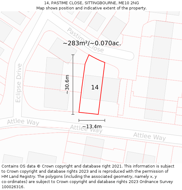 14, PASTIME CLOSE, SITTINGBOURNE, ME10 2NG: Plot and title map