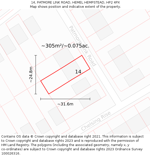 14, PATMORE LINK ROAD, HEMEL HEMPSTEAD, HP2 4PX: Plot and title map