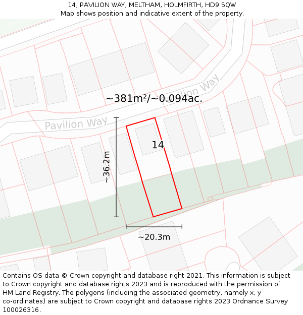 14, PAVILION WAY, MELTHAM, HOLMFIRTH, HD9 5QW: Plot and title map