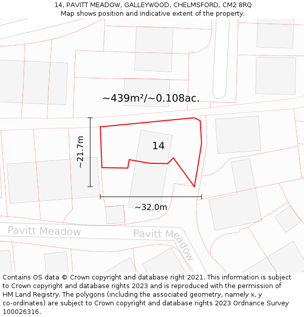 14, PAVITT MEADOW, GALLEYWOOD, CHELMSFORD, CM2 8RQ: Plot and title map