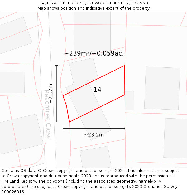 14, PEACHTREE CLOSE, FULWOOD, PRESTON, PR2 9NR: Plot and title map