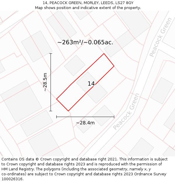 14, PEACOCK GREEN, MORLEY, LEEDS, LS27 8GY: Plot and title map