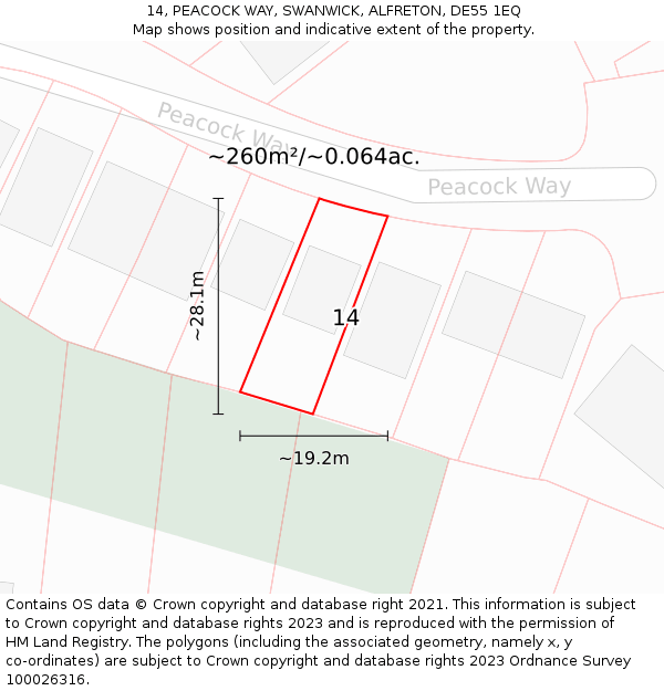 14, PEACOCK WAY, SWANWICK, ALFRETON, DE55 1EQ: Plot and title map