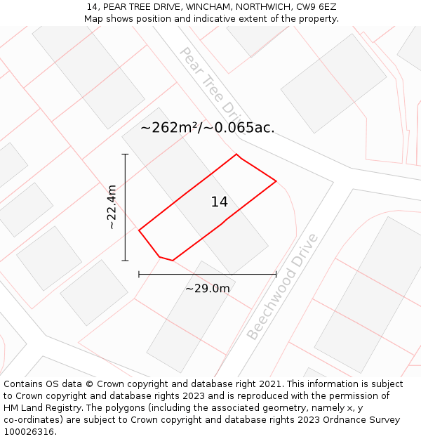14, PEAR TREE DRIVE, WINCHAM, NORTHWICH, CW9 6EZ: Plot and title map