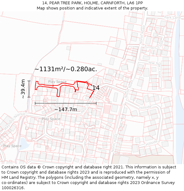 14, PEAR TREE PARK, HOLME, CARNFORTH, LA6 1PP: Plot and title map