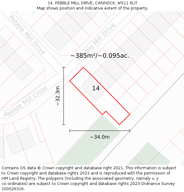 14, PEBBLE MILL DRIVE, CANNOCK, WS11 6UT: Plot and title map