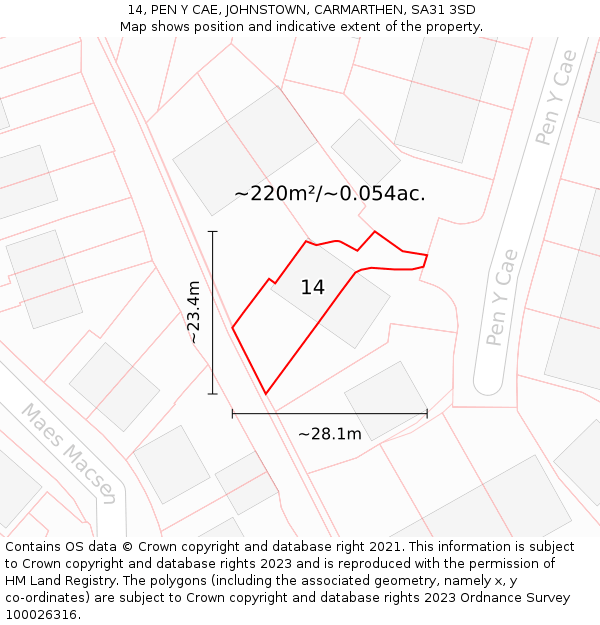 14, PEN Y CAE, JOHNSTOWN, CARMARTHEN, SA31 3SD: Plot and title map