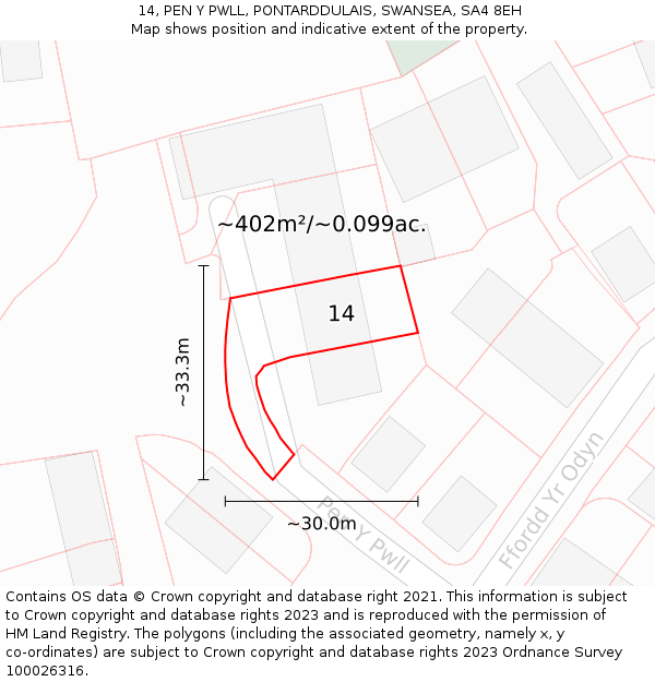 14, PEN Y PWLL, PONTARDDULAIS, SWANSEA, SA4 8EH: Plot and title map