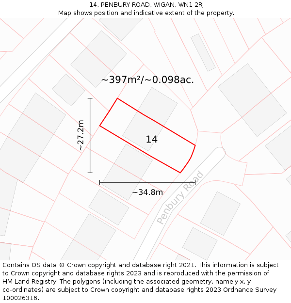 14, PENBURY ROAD, WIGAN, WN1 2RJ: Plot and title map