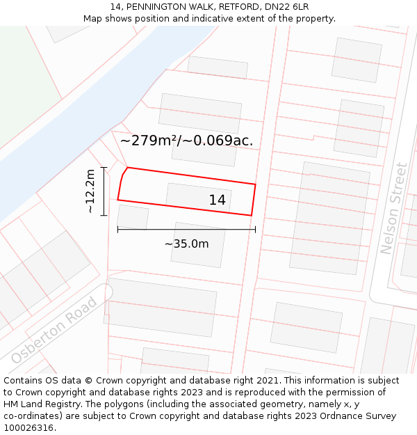 14, PENNINGTON WALK, RETFORD, DN22 6LR: Plot and title map