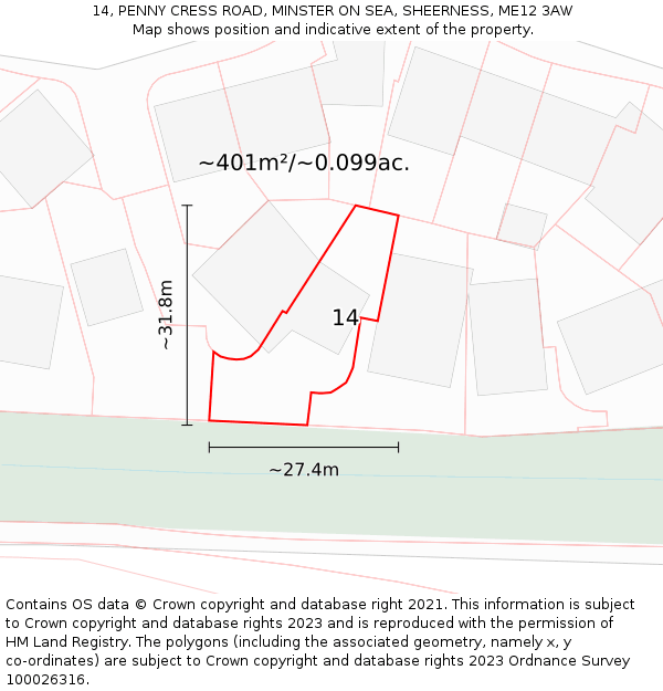 14, PENNY CRESS ROAD, MINSTER ON SEA, SHEERNESS, ME12 3AW: Plot and title map