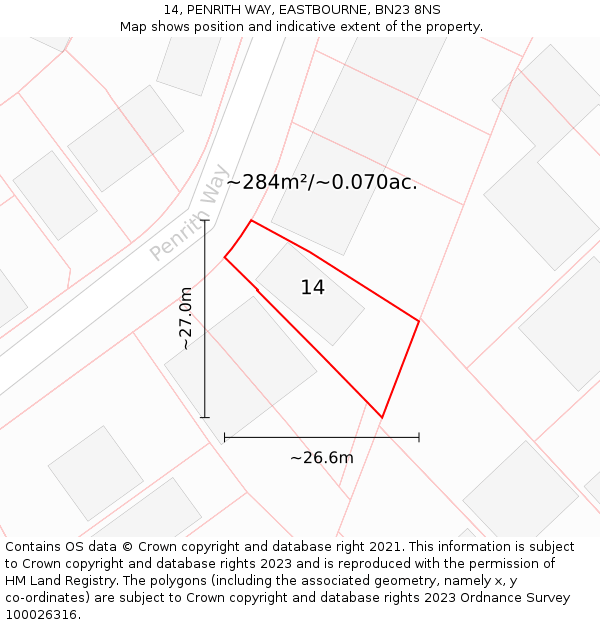 14, PENRITH WAY, EASTBOURNE, BN23 8NS: Plot and title map