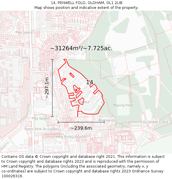 14, PENWELL FOLD, OLDHAM, OL1 2UB: Plot and title map