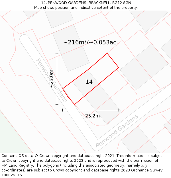 14, PENWOOD GARDENS, BRACKNELL, RG12 8GN: Plot and title map