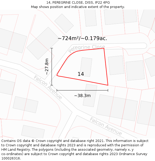 14, PEREGRINE CLOSE, DISS, IP22 4PG: Plot and title map