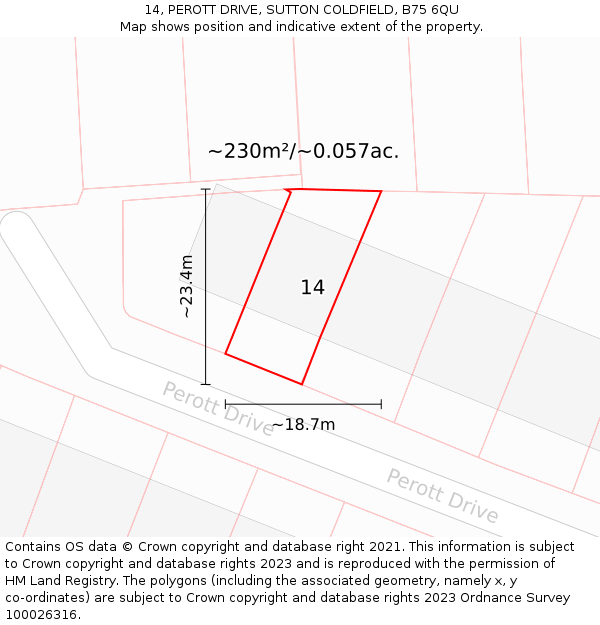 14, PEROTT DRIVE, SUTTON COLDFIELD, B75 6QU: Plot and title map