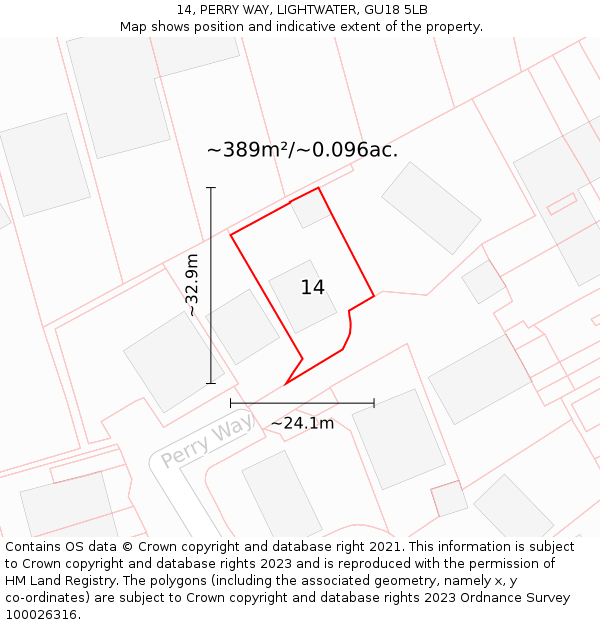 14, PERRY WAY, LIGHTWATER, GU18 5LB: Plot and title map