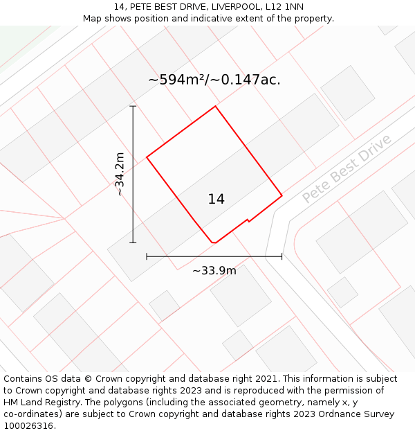 14, PETE BEST DRIVE, LIVERPOOL, L12 1NN: Plot and title map