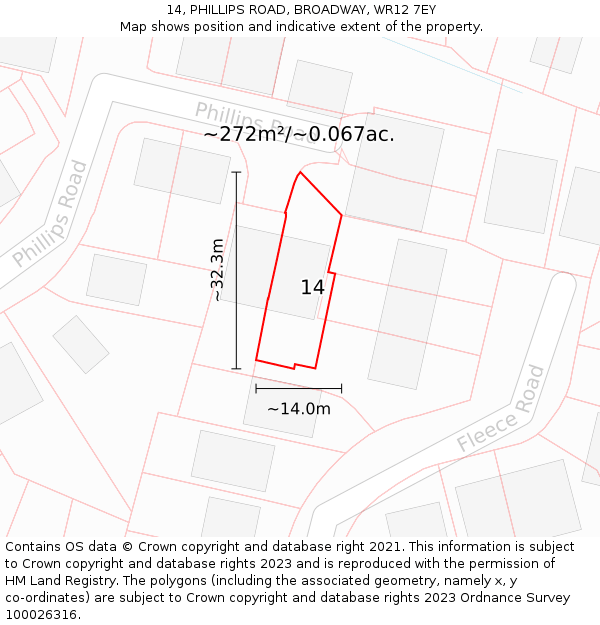 14, PHILLIPS ROAD, BROADWAY, WR12 7EY: Plot and title map