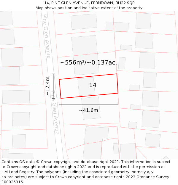 14, PINE GLEN AVENUE, FERNDOWN, BH22 9QP: Plot and title map