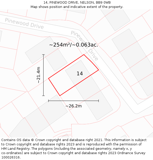 14, PINEWOOD DRIVE, NELSON, BB9 0WB: Plot and title map