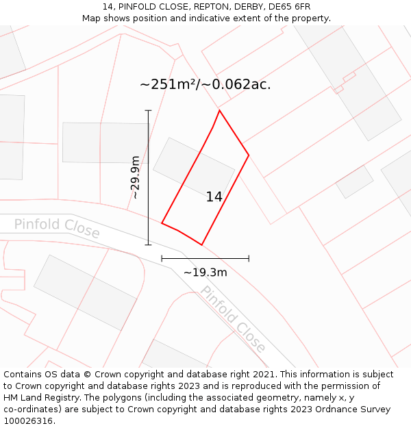 14, PINFOLD CLOSE, REPTON, DERBY, DE65 6FR: Plot and title map