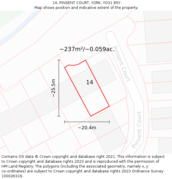 14, PINSENT COURT, YORK, YO31 8SY: Plot and title map