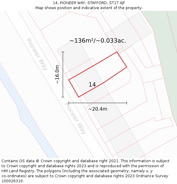 14, PIONEER WAY, STAFFORD, ST17 4JF: Plot and title map