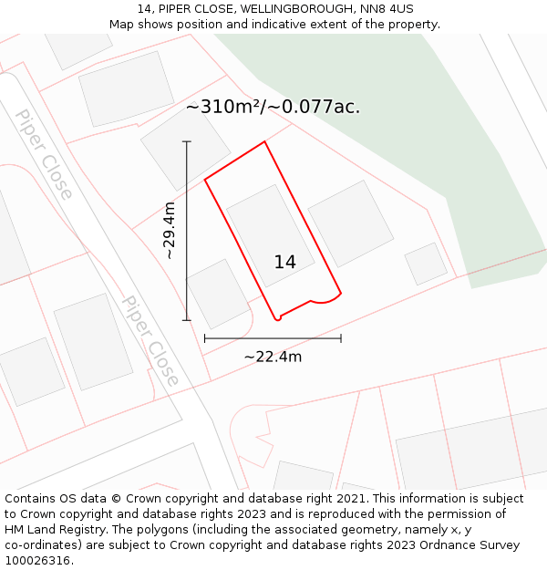 14, PIPER CLOSE, WELLINGBOROUGH, NN8 4US: Plot and title map