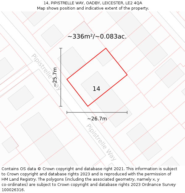 14, PIPISTRELLE WAY, OADBY, LEICESTER, LE2 4QA: Plot and title map