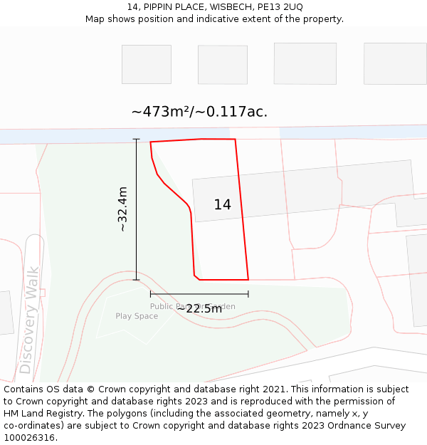 14, PIPPIN PLACE, WISBECH, PE13 2UQ: Plot and title map