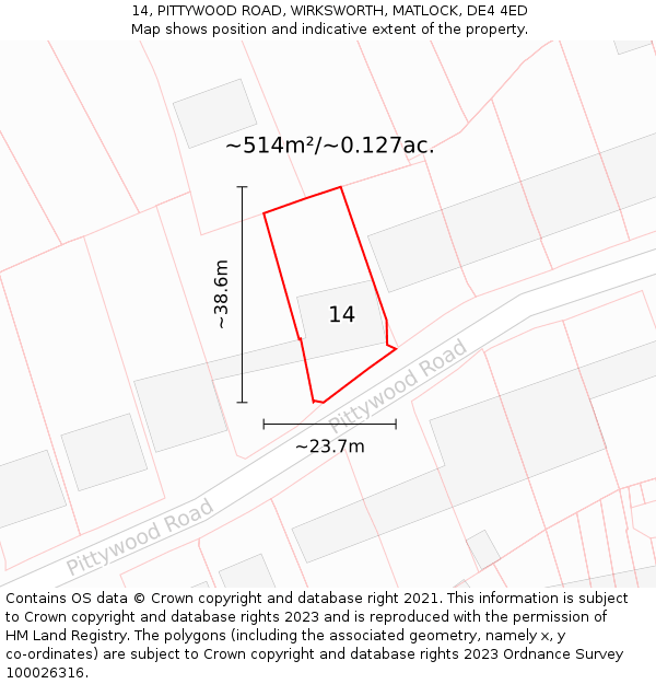 14, PITTYWOOD ROAD, WIRKSWORTH, MATLOCK, DE4 4ED: Plot and title map