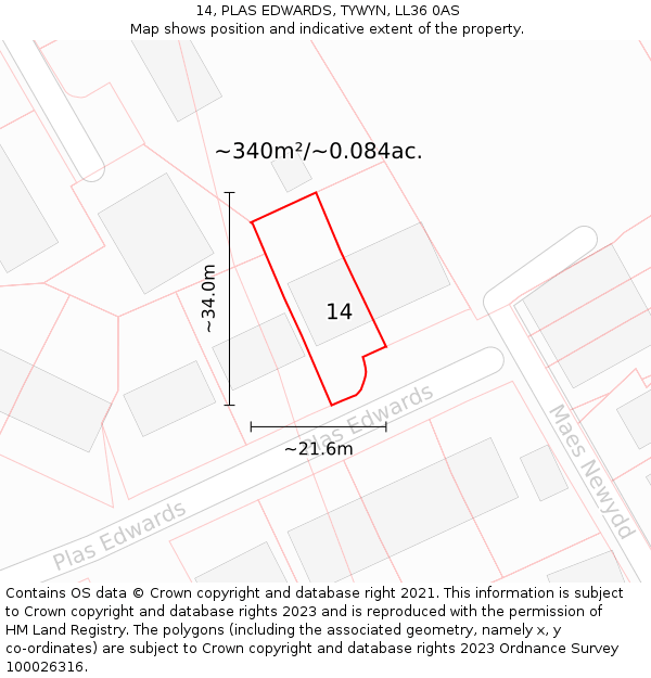 14, PLAS EDWARDS, TYWYN, LL36 0AS: Plot and title map