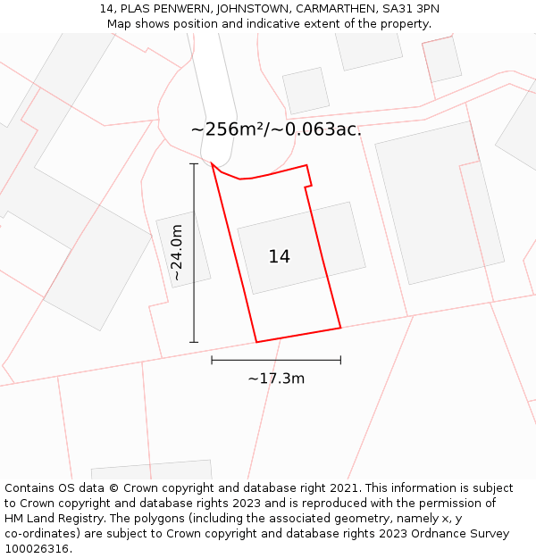 14, PLAS PENWERN, JOHNSTOWN, CARMARTHEN, SA31 3PN: Plot and title map